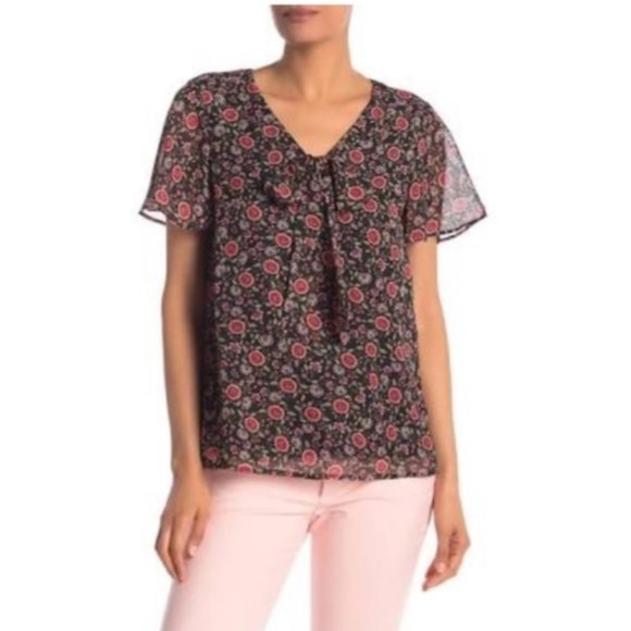 Pleione Tie Front Floral Flutter Sleeve Blouse - Picture 1 of 7